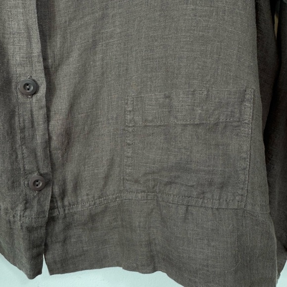 Flax Size Large 100% Linen Brown Button Front Top Jacket Pocket Lagenlook - Picture 4 of 8